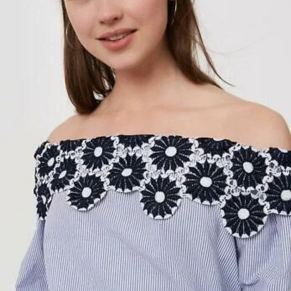 LOFT Blue and Black Off-Shoulder Top - Picture 3 of 6